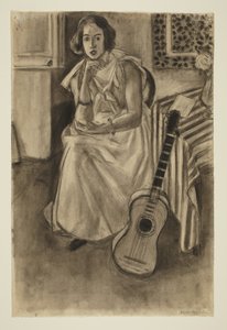 Istuva malli ja kitara tekijältä Henri Matisse