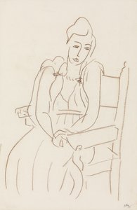 Istuva nainen (ruskea vahaliitu paperille) tekijältä Henri Matisse