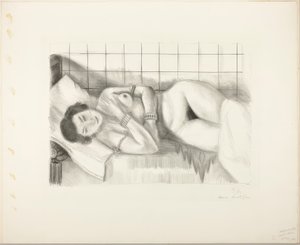 Nukkuu alasti, polvet huivin peittämänä. tekijältä Henri Matisse