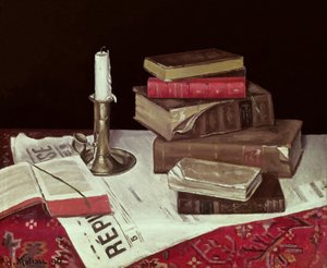 Asetelma kirjojen ja kynttilän kanssa tekijältä Henri Matisse