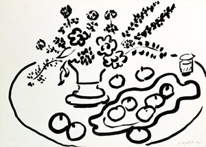 Asetelma, jossa on kukkamaljakko ja hedelmälautanen tekijältä Henri Matisse