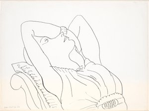 Taaksepäin nojaava nainen kädet pään yläpuolella, puolivartalokuva tekijältä Henri Matisse