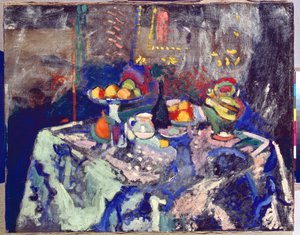 Maljakko, pullo ja hedelmiä, noin 1906 (öljy kankaalle). tekijältä Henri Matisse