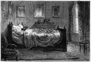 Leon Gambettan (1838-1882) kuolema ranskalainen poliitikko - Mortuary Chamber - "The Illustrous Journal" -julkaisussa 1883 - Piirustus Henri Meyer (1844-1899) tekijältä Henri Meyer