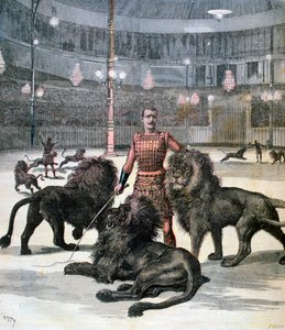 Leijonan kesyttäminen Lhippodromessa, Pariisissa, 1891 tekijältä Henri Meyer