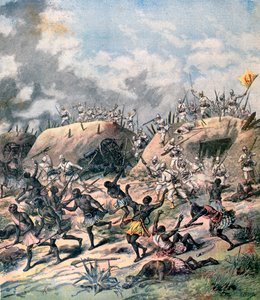 Ranskan hyökkäys Kanaa vastaan Dahomeyssa, Afrikassa, 1892 tekijältä Henri Meyer