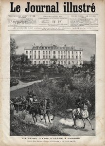 Victoria Englannin kuningatar Ranskassa huhtikuussa 1891: Kävely Grassessa - Kuningatar Victoria a Grasse Ranskassa huhtikuussa 1891 - Vuoden 1891 "The Illustrous Journal" -lehden kansisivu - Henri Meyerin (1844-1899) piirustus tekijältä Henri Meyer