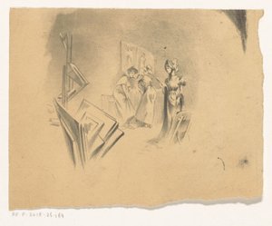 Kolme naista katselee tulosteita studiossa tekijältä Henri Patrice Dillon (possibly)