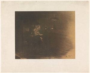 Pimeä huone lukevan naisen kanssa tekijältä Henri Patrice Dillon (signed by artist)