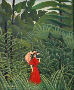 Nainen punaisissa metsässä tekijältä Henri Rousseau