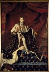 Ludvig XIV oli 10-vuotias (1638-1715), edustettuna vuonna 1648 valtaistuimellaan suuressa kuninkaassa, kuninkaallisen maalaus- ja kuvanveistoakatemian suojelija, joka ympäröi tieteen ja taiteen ominaisuuksia. Henri Testelinin (1616 - 1695) maalaus (h s/t 2