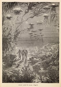 "Kävely veden alla" elokuvasta "20 000 merilegendaa meren alla", noin 1870 (kaiverrus).