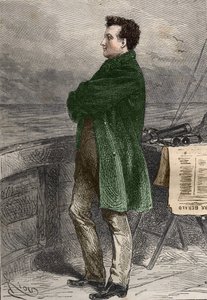 Professori Aronnax katselee horisonttia. Kaksikymmentä tuhatta lieues sous les mers” (Twenty-thousand - 20 000 - 20 000), Jules Verne. kaiverrus Hildibrand ""
