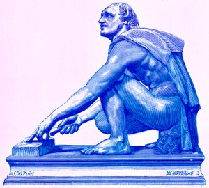 Hiomakone, kuvitus Victor Duruyn teoksesta "History of Rome", julkaistu 1884 (digitaalisesti paranneltu kuva)