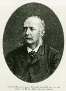 Auguste Dollfus, teollisuusyrityksen Dollfus Mieg toimitusjohtaja. Thiriatin kaiverrus havainnollistamaan tarinaa A läpi Elsassin ja Lorraine, Charles Grad, saksalainen deputer, vuonna 1885, tour du monde 1886, Edouard Chartonin (1807) johdolla. tekijältä Henri Thiriat