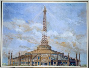 Eiffel-tornin suunnittelu vuoden 1900 yleisnäyttelyä varten Henri Toussaint (1849-1911) guassi 1900 su. 0,9x1,14 m Pariisi, musee d