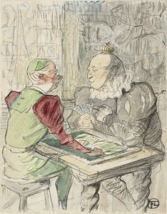 Kuninkaan korttipeli, kopio, vuoden 1895 jälkeen (akvarelli ja värikynä paperille) tekijältä Henri de (after) Toulouse-Lautrec
