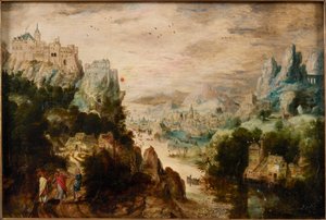 Maisema tiellä Emmaukseen, n. 1540. tekijältä Henri de Herri met de Bles
