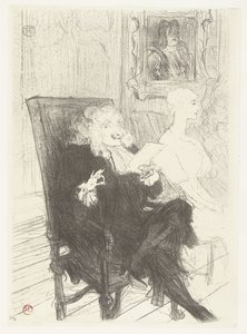 Näyttelijät Jules Charles Truffier Marguerite Morenona elokuvassa Toneelstuk Learned Women Truffier ja Moreno elokuvassa Oppineet naiset tekijältä Henri de Toulouse Lautrec