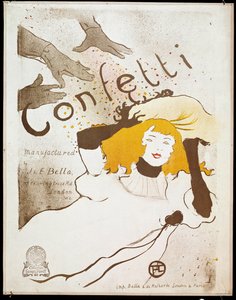 Konfetti: kädet heittävät konfettiranteita keltahiuksiselle naiselle. Henri de Toulouse-Lautrecin (1864-1901) juliste. Himmeä. 0,54 x 0,39. 1893. Albi, Musee Toulouse Lautrec tekijältä Henri de Toulouse Lautrec