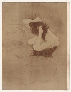 Elles: Nainen kampaa hiuksiaan tekijältä Henri de Toulouse-Lautrec