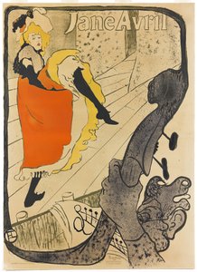 Jane Avril, 1893 (sivellin- ja roiskelitografia, painettu viidellä värillä paperille) tekijältä Henri de Toulouse Lautrec