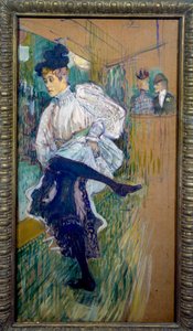 Jane Avril tanssimassa Jane Avril (1868-1943) oli Moulin Rougen tanssija. Henri de Toulouse Lautrecin (1864-1901) maalaus 1891 Su. 0,85x0,45 m Pariisi, musee d