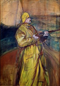 Maurice Joyant Sommen lahdella. Maurice Joyant (1866-1930), kirjailija ja gallerian omistaja, jolla on vaha ja haulikko. Henri de Toulouse-Lautrecin maalaus (Toulouse Lautrec tekijältä Henri de Toulouse Lautrec