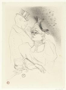 Muotokuva laulaja Marcelle Lenderistä ja koomikko Louis Bouchenezistä eli Baronista esityksen aikana Mademoiselle Lender et Baron tekijältä Henri de Toulouse Lautrec