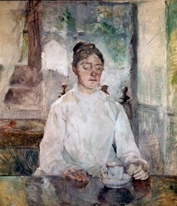 Taiteilijan äiti, kreivitär Adele de Toulouse Lautrec, syömässä aamiaista Chateau de Malromessa. Henri de Toulouse-Lautrecin maalaus (Toulouse Lautrec tekijältä Henri de Toulouse Lautrec
