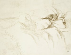 Nainen sängyssä – heräämässä, lautanen kolme Ellesiltä tekijältä Henri de Toulouse Lautrec