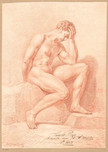 Istuva alaston mies, sivulta katsottuna (2. palkinto 1807) tekijältä Henricus Franciscus Wiertz