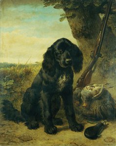 Tasakarvainen noutaja puun vieressä (öljy kankaalle) tekijältä Henriëtte Ronner Knip