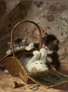 Junge Katzen mit einem Nähkorb tekijältä Henriëtte Ronner Knip