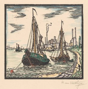 Laiturissa olevat kalastusalukset tekijältä Henriëtte van Hove (signed by artist)