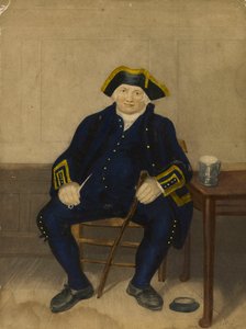 Muotokuva Greenwichin eläkeläisestä, istuu savipiippu ja kannu kädessään (akvatintti). tekijältä Henry (after) Dawe