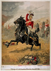 The Charge of the 1st Life Guards at Waterloo, julkaistu noin 1890 (chromolitho) tekijältä Henry A. Payne