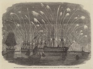 Rauhanmuistotilaisuus Plymouthissa, raketit ja laivaston yleinen valaistus Soundissa tekijältä Henry A. Luscombe