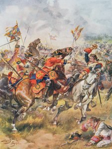 Kolmansien lohikuunien panos, kuvitus majuri C.H.:n teoksesta Glorious Battles of English History. Wylly, 1920-luku