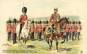 Kuningas George V Walesin prinssinä johtaa rykmenttiään, Royal Fusiliers, Aldershotissa tekijältä Henry A. Payne