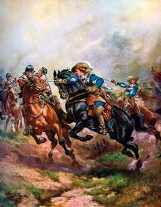 "Prinssi Rupertin ratsuväen hyökkäys Edgehillissä vuonna 1642", n. 1920 tekijältä Henry A Payne