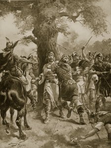 Tanskalaisten surmaama St. Edmund, 870 jKr, kuvitus "Hutchinsonin tarinasta brittiläisestä kansasta", n. 1920 tekijältä Henry A. Payne