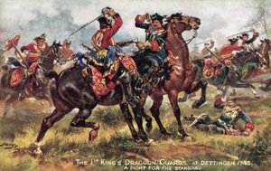 Kings Horse, nyt 1. (Kings) Dragoon Guards, Dettingenin taistelu, kesäkuu 1743 tekijältä Henry A. Payne