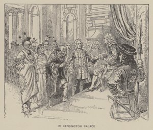Kuningas George II:n Creek-intiaanien vastaanotto Kensingtonin palatsissa tekijältä Henry Alexander (after) Ogden