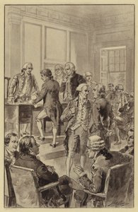 Itsenäisyysjulistuksen allekirjoitus, 4. heinäkuuta 1776 (litho) tekijältä Henry Alexander (after) Ogden