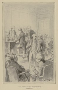 Itsenäisyysjulistuksen allekirjoitus, 4. heinäkuuta 1776 (litho) tekijältä Henry Alexander (after) Ogden