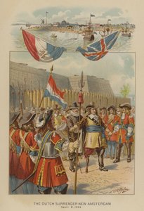 Hollantilaiset antautuvat New Amsterdam, 8. syyskuuta 1664 (chromolitho) tekijältä Henry Alexander (after) Ogden