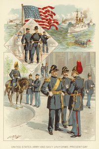 Yhdysvaltain armeijan ja laivaston univormut, nykypäivä (väri litho) tekijältä Henry Alexander (after) Ogden