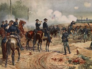 Atlantan piiritys, 28. heinäkuuta - 2. syyskuuta 1864 (väri litho) tekijältä Henry Alexander Ogden