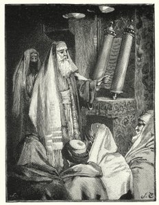 Rabbi lukee lain kirjakääröä (litho)